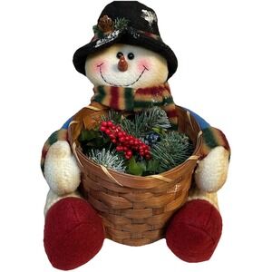 Christmas Plush Snow Man Basket Holiday‎ Decor Winter